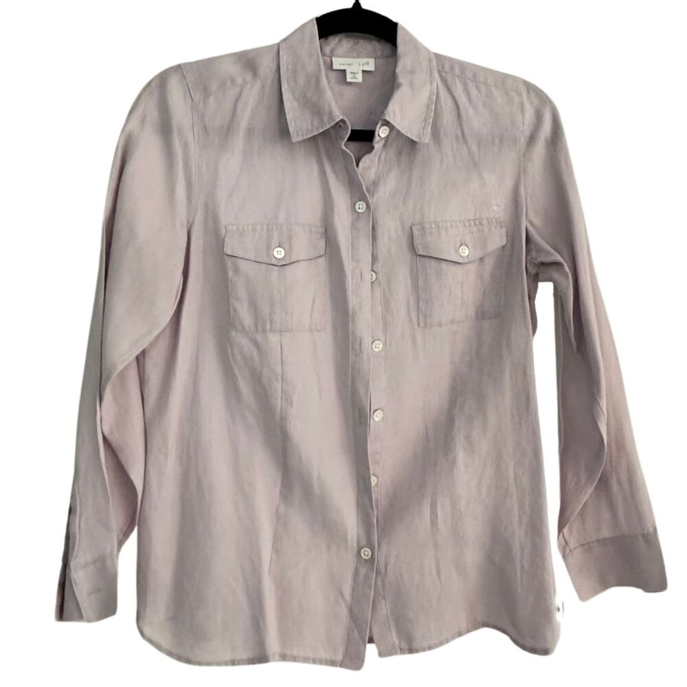 J. Jill Love Linen Long Sleeve Button Down Shirt Size XSP Lavender 100% Linen